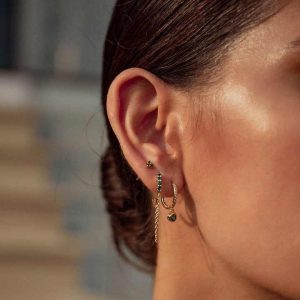Fashion Green CZ Earrings Set Clover Stud Emerald Chain Hoop Iced Out Drop Earrings 3Pair/Set for Women