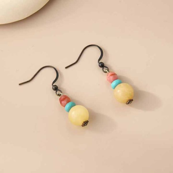Vintage Turquoise and Agate Huggie Drop Earrings for Women, Czech Bead Anniversary Gift Jewelry