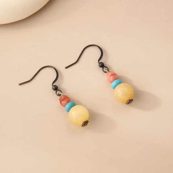 Classic Retro Trend Drop Earrings Natural Turquoise and Yellow Agate Gemstone Czech Beads Fashion Jewelry