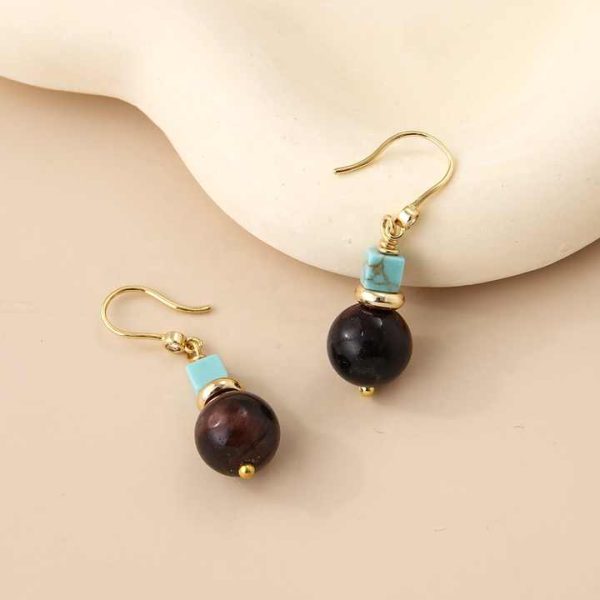 Classic Retro Trend Drop Earrings Natural Turquoise and Yellow Agate Gemstone Czech Beads Fashion Jewelry