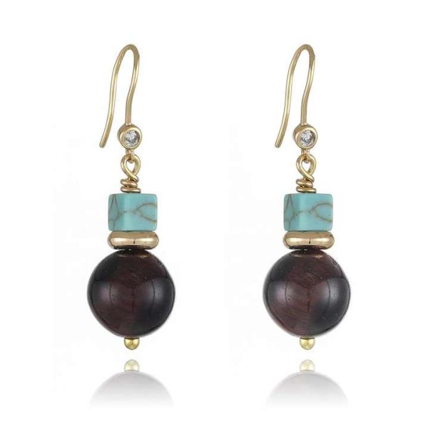 Classic Retro Trend Drop Earrings Natural Turquoise and Yellow Agate Gemstone Czech Beads Fashion Jewelry