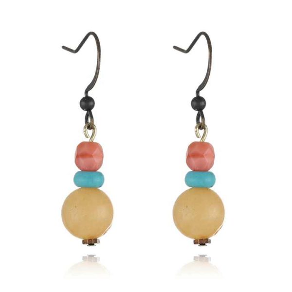 Classic Retro Trend Drop Earrings Natural Turquoise and Yellow Agate Gemstone Czech Beads Fashion Jewelry