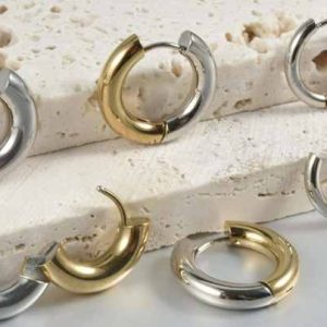 Hypoallergenic Stainless Steel Double Color Hoop Drop Earrings Gold and Silver Plated Women's Fashion Jewelry