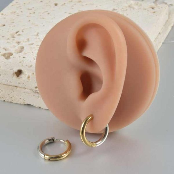 Stainless Steel Double Color Hoop Drop Earrings Gold Plated Hypoallergenic Simple Fashion Women Classic Temperament Earrings