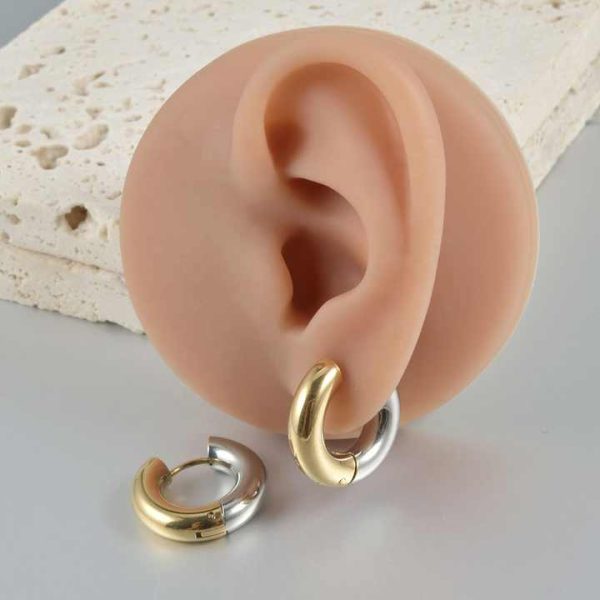 Stainless Steel Double Color Hoop Drop Earrings Gold Plated Hypoallergenic Simple Fashion Women Classic Temperament Earrings