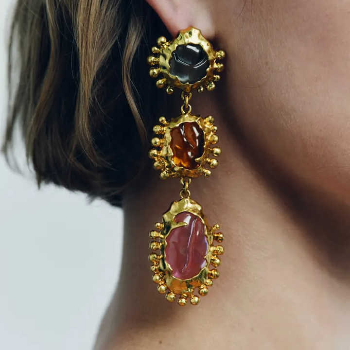 New Fashion Jewelry Vintage Baroque Long Dangle Earrings Multi-layer Colorful Pendant Resin Drop Earrings Accessories