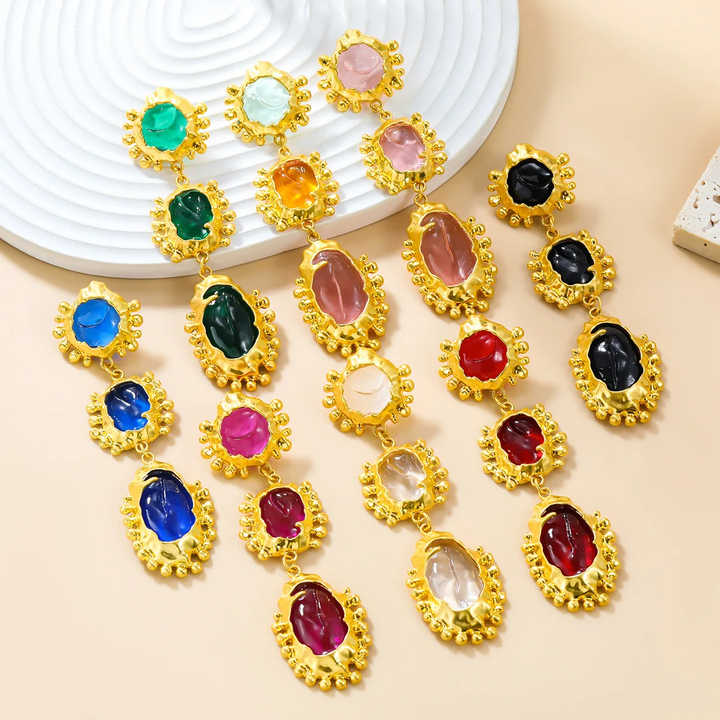 New Fashion Jewelry Vintage Baroque Long Dangle Earrings Multi-layer Colorful Pendant Resin Drop Earrings Accessories