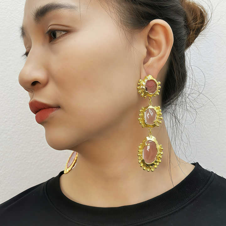 New Fashion Jewelry Vintage Baroque Long Dangle Earrings Multi-layer Colorful Pendant Resin Drop Earrings Accessories
