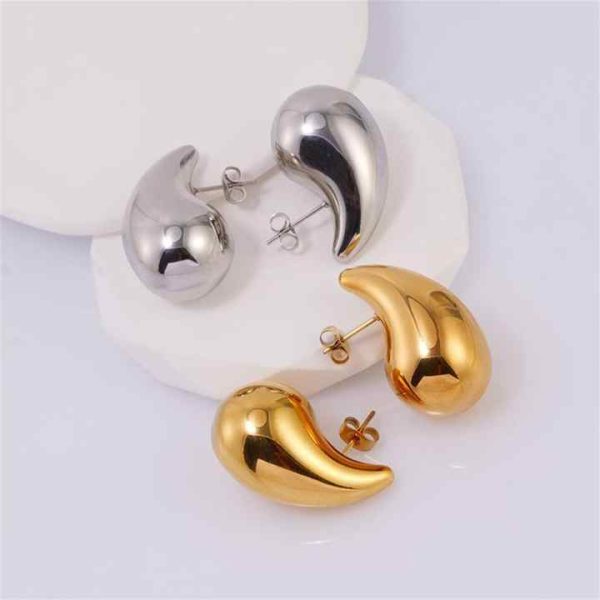 Fashion Women's 18K Gold-plated Stainless Steel Water Drop Earrings Hollow Large Thick Teardrop Water Drop Earrings