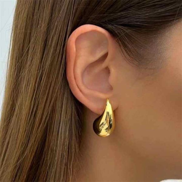 Fashion Women's 18K Gold-plated Stainless Steel Water Drop Earrings Hollow Large Thick Teardrop Water Drop Earrings