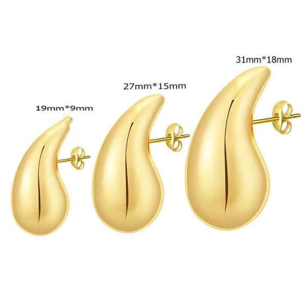 Fashion Women's 18K Gold-plated Stainless Steel Water Drop Earrings Hollow Large Thick Teardrop Water Drop Earrings