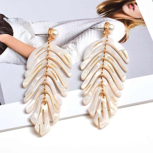 Fashion Jewelry Big Fan Statement Acrylic Drop Earrings Multi Layer Acetate Leaves Pearl Drop Earrings for Women