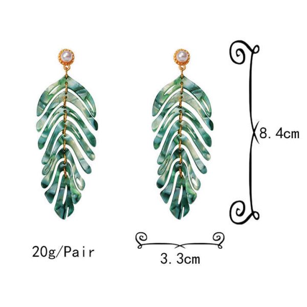 Fashion Jewelry Big Fan Statement Acrylic Drop Earrings Multi Layer Acetate Leaves Pearl Drop Earrings for Women