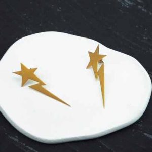 18K Gold Plated Lightning Star Drop Earrings for Women - Stainless Steel Party Jewelry