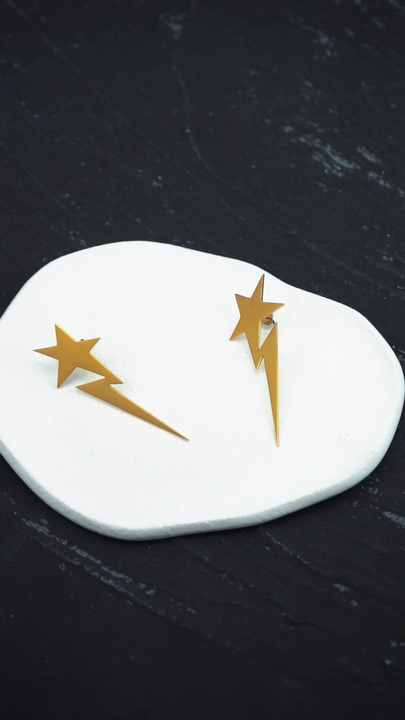 18K Gold Plated Lightning Star Drop Earrings for Women - Stainless Steel Party Jewelry