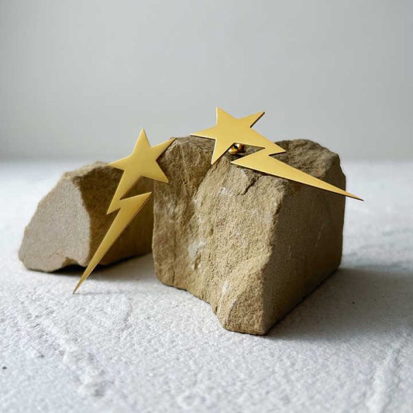 Original Design 18K Gold Plated Stainless Steel Jewelry Pendientes Lightning Star Drop Earrings for Women Party Earrings E221464