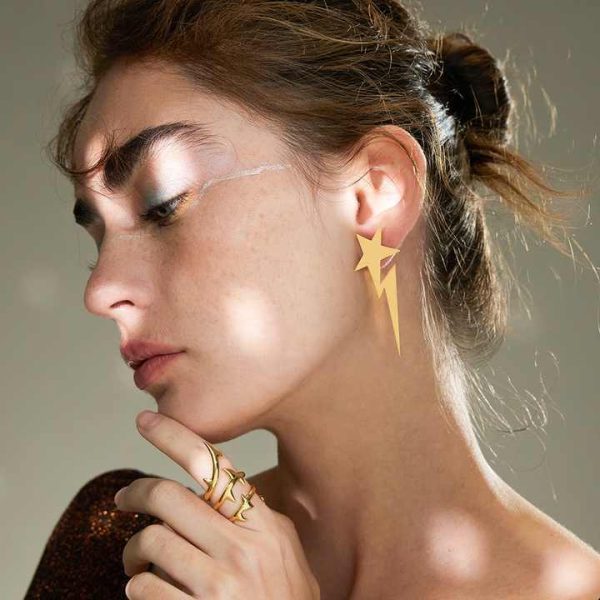 Original Design 18K Gold Plated Stainless Steel Jewelry Pendientes Lightning Star Drop Earrings for Women Party Earrings E221464