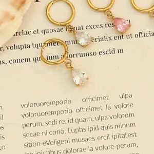 Trendy Water Drop Hoop Earrings for Women - 18K Gold Plated Stainless Steel Zircon Drop Earrings