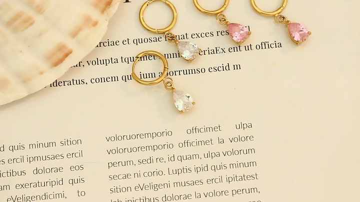 Trendy Water Drop Hoop Earrings for Women - 18K Gold Plated Stainless Steel Zircon Drop Earrings