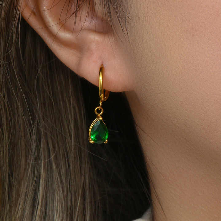 Fashion Water Drop Hoop Earrings for Women Girl Zircon Pendant Earrings 18k Gold Plated Drop Earrings