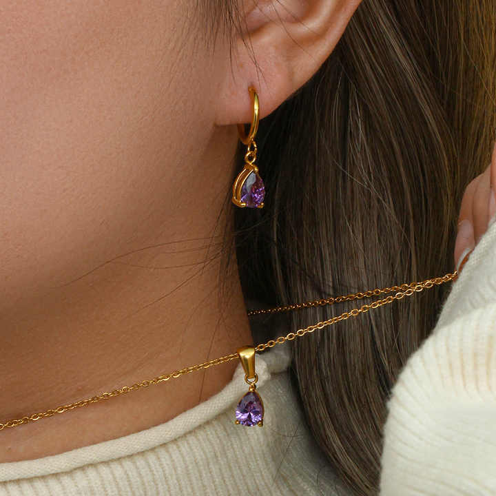 Fashion Water Drop Hoop Earrings for Women Girl Zircon Pendant Earrings 18k Gold Plated Drop Earrings