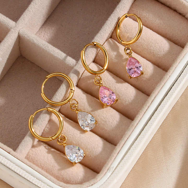 Fashion Water Drop Hoop Earrings for Women Girl Zircon Pendant Earrings 18k Gold Plated Drop Earrings