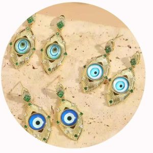 Trendy Brass Children's Drop Hoop Earrings with Zircon Eye Charms and Snake Design