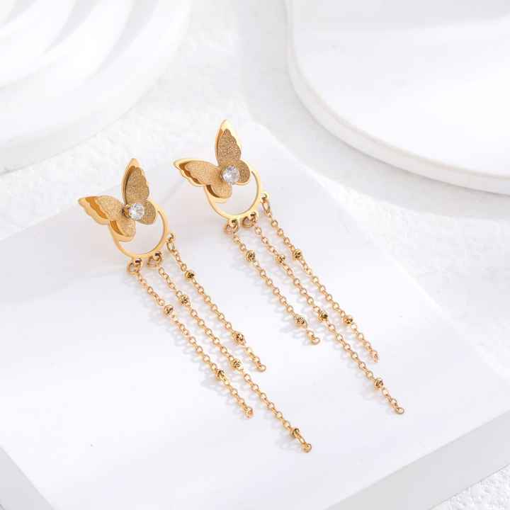 Gold Drop Earrings Fashion 24K Gold Plated Stainless Steel Long Tassels Earrings for Women