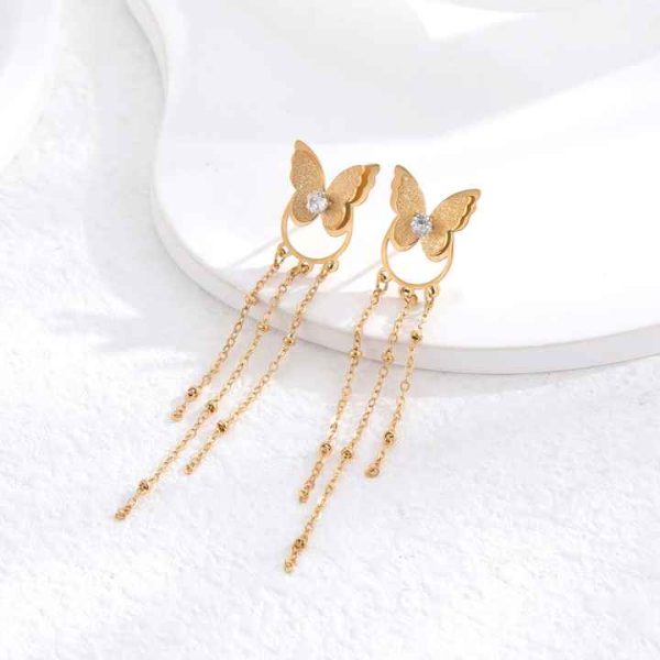 Gold Drop Earrings Fashion 24K Gold Plated Stainless Steel Long Tassels Earrings for Women