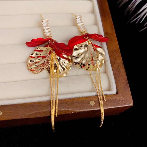 AA08572 Red Female Fashion Earrings Sensitivity Studs Celeb Style Wedding Drop Earrings