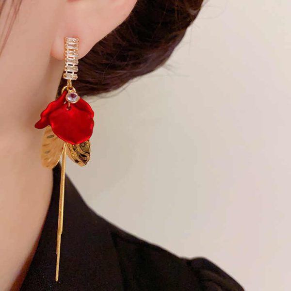 AA08572 Red Female Fashion Earrings Sensitivity Studs Celeb Style Wedding Drop Earrings