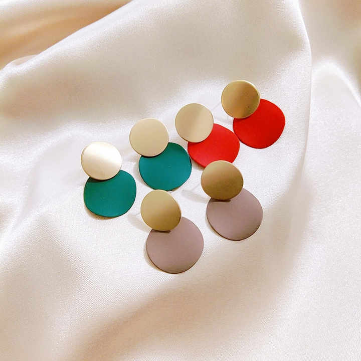 Hot Sale Bohemia Style Metal Matte Round Shape Simple 925 Sliver Jewelry Drop Earrings for Women Girl