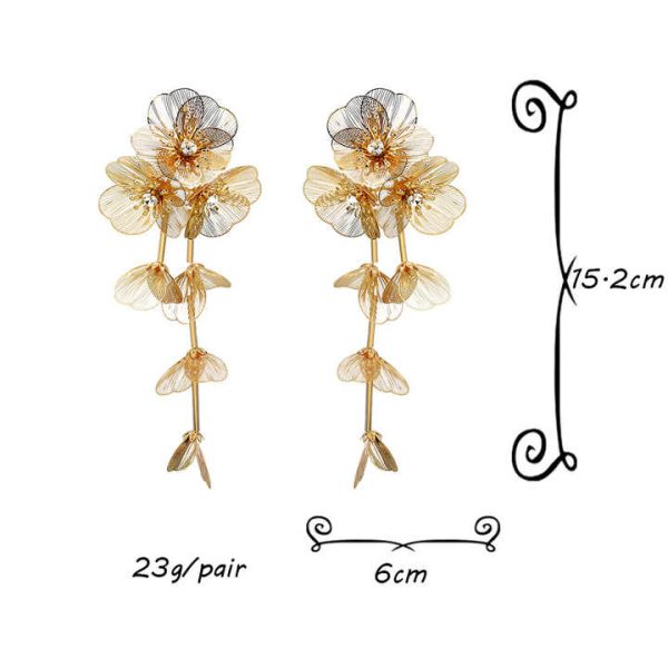 Fashion Jewelry Luxury Flower Earrings Exaggerate Tassel Style Earrings Long 3D Petal Women Petal Gold Plated Earrings