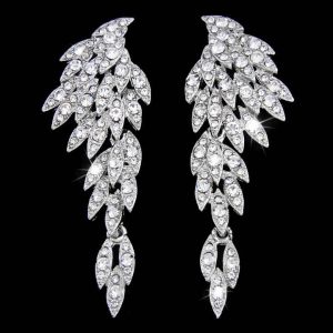 Elegant Wing Drop Earrings for Women with Diamond Accents Alloy Jewelry for Wedding Engagement Party