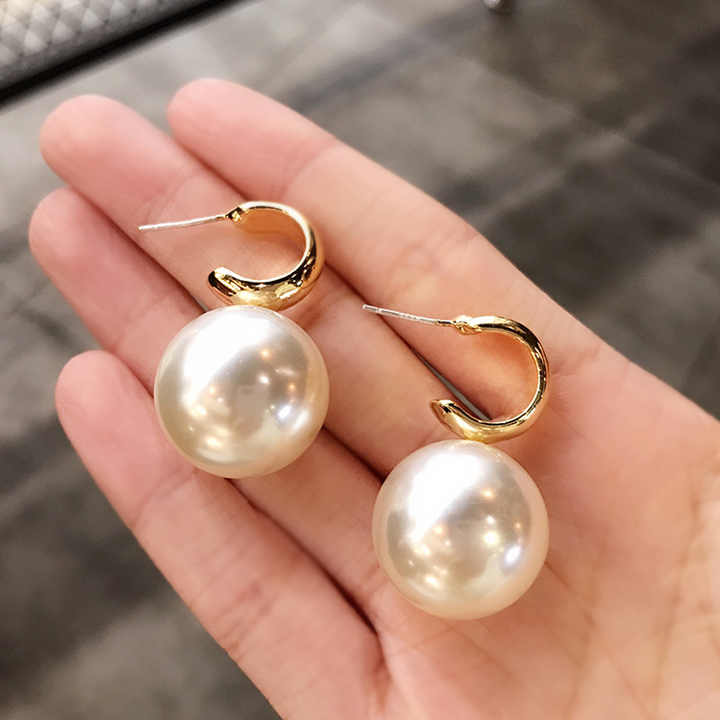 Women Fashion Pearl Earrings Contracted Metal Geometry Water Drop Exaggerated Pearl Drop Earrings
