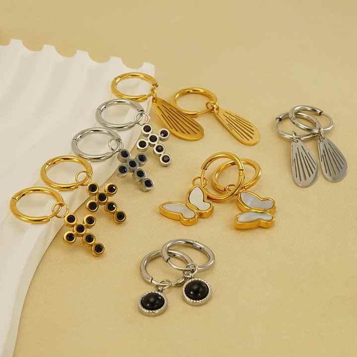 Cute Epoxy Resin Pendientes Earrings High Fashion Minimalist Jewelry Stainless Steel 18k Gold Drop Hoop Earrings