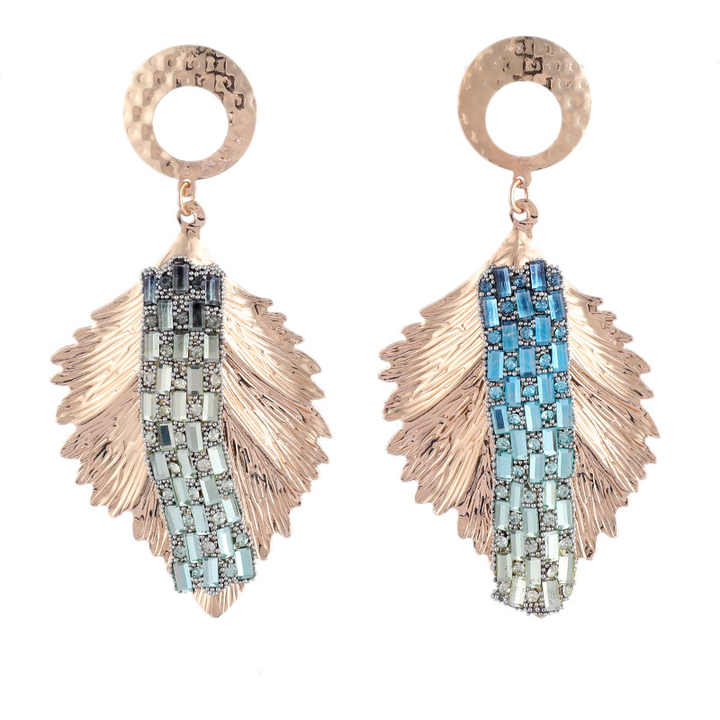 Blue Earrings Vintage Exaggerated Gold Leaves Rhinestone Long Tassel Earrings for Women Fashion