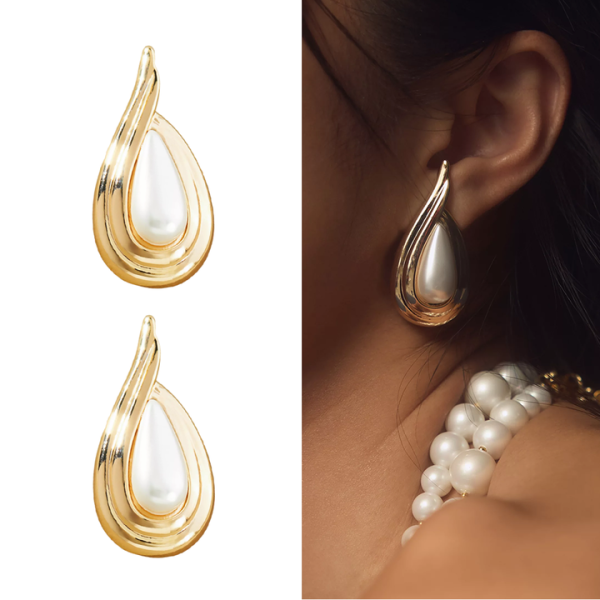Luxury 14K Gold Plated Studs Earrings Restored Vintage Pearl Teardrop Dangle Earrings