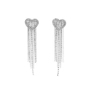 Trendy Alloy Tassel Drop Earrings for Women Heart Shape Silver Plated Engagement Daily Wear Elegant Jewelry
