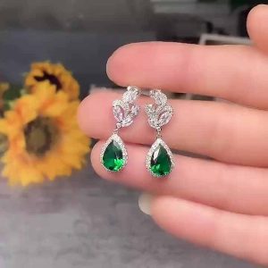 Vintage Silver Plated Pear Cut Crystal Rhinestone Water Drop Earrings for Women Bridal Wedding Party Jewelry Gift