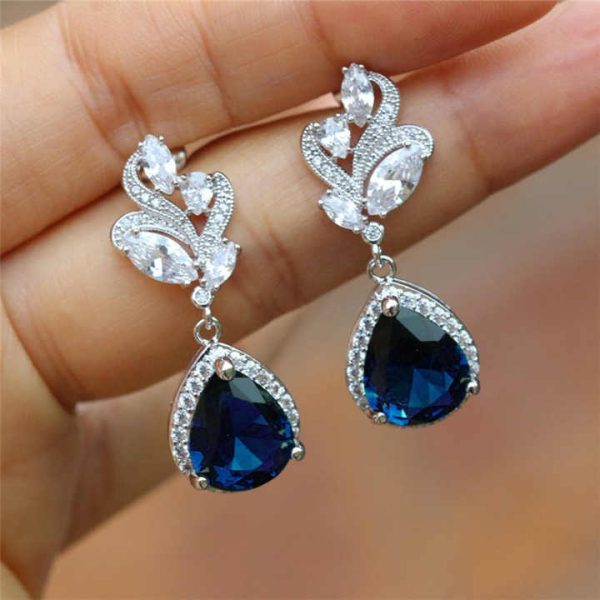Huitan Flower Shape 3 Colors Pear Cut Crystal Water Drop Earrings for Women Fashion Bridal Wedding Cubic Zirconia Earrings