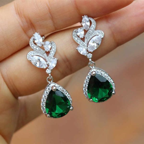 Huitan Flower Shape 3 Colors Pear Cut Crystal Water Drop Earrings for Women Fashion Bridal Wedding Cubic Zirconia Earrings