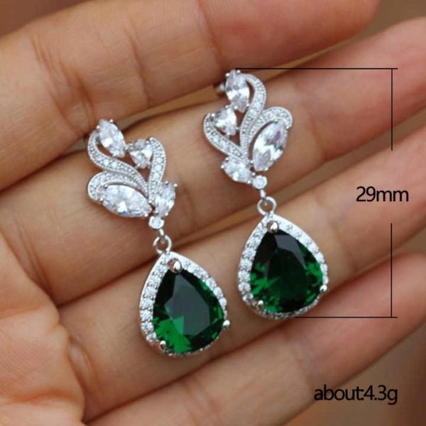 Huitan Flower Shape 3 Colors Pear Cut Crystal Water Drop Earrings for Women Fashion Bridal Wedding Cubic Zirconia Earrings
