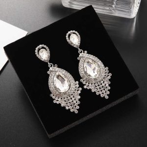 Retro Classic Drop Earrings with Tassel Design Glass Diamond Zircon Alloy Women's Jewelry for Wedding Party Gift