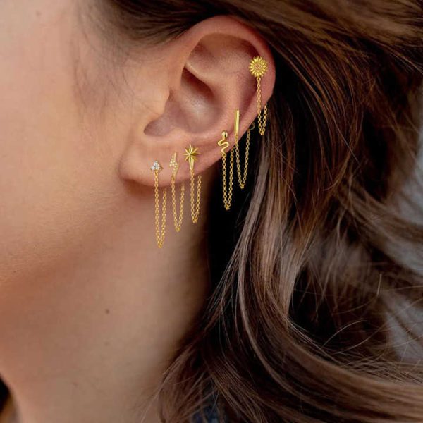 Hotsale S925 Sterling Silver Tassel Earrings for Women Fashion Geometric Animal Shaped Chain Drop Stud Earrings