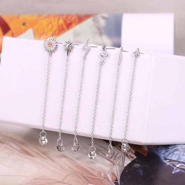 Hotsale S925 Sterling Silver Tassel Earrings for Women Fashion Geometric Animal Shaped Chain Drop Stud Earrings