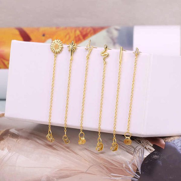 Hotsale S925 Sterling Silver Tassel Earrings for Women Fashion Geometric Animal Shaped Chain Drop Stud Earrings