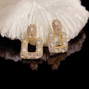 Trendy 14K Gold Plated Brass Flower Drop Earrings with Oval Zircon Stone for Unisex Gift