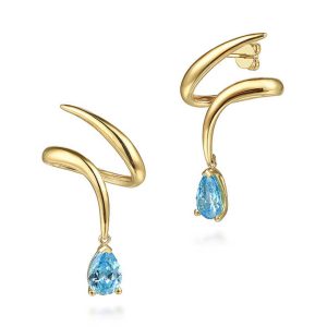 Trendy 925 Sterling Silver Blue Topaz Stud Drop Earrings 14K Gold Plated Women's Luxury Jewelry
