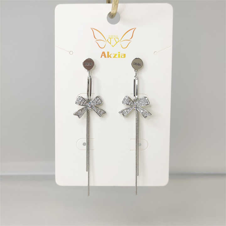 Wholesale Ladies Accessories Minimalist High Grade Silver Elegant Tassel Bows Earrings Fashion Jewellery